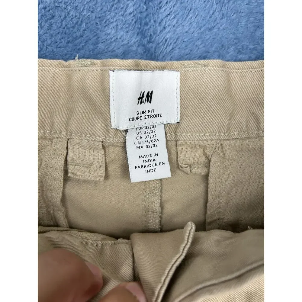 H&M L.O.G.G Mens 32x26 Skinny Fit Stretch Cuffed Chino Pants Brown